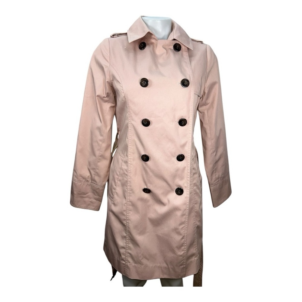 MAYSON GRAY Pink Trench Coat Double Button Waist Belt Knee Length Size 2 - Picture 2 of 16